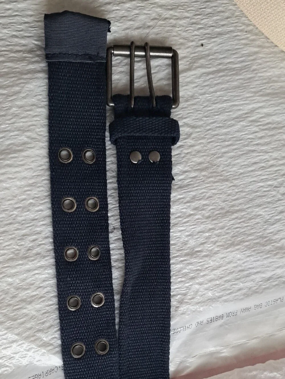 Three Polyester Belts - Navy, Brown, Cream